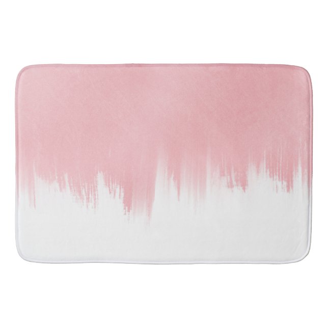 Modern Pink Brush strokes white Design Bath Mat (Front)
