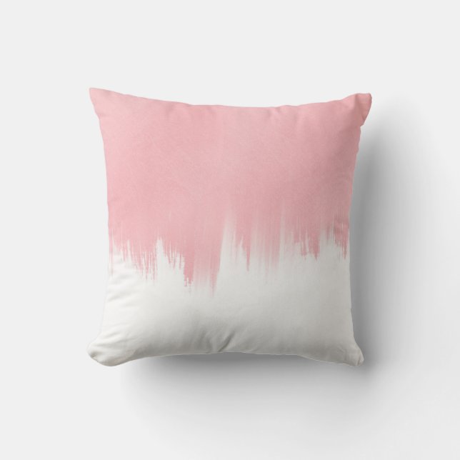 Modern Pink Brush strokes white Design Throw Pillow (Front)