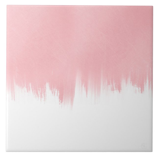 Modern Pink Brush strokes white Design Tile (Front)