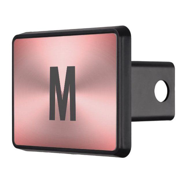 Modern Pink Brushed Metal Look Grey Monogram Trailer Hitch Cover (Left)
