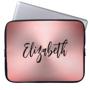 Modern Pink Brushed Metal Look Script Name Laptop Sleeve