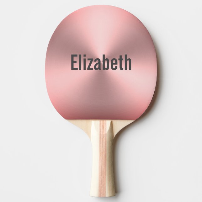 Modern Pink Brushed Metal Look with Name Ping Pong Paddle (Front)