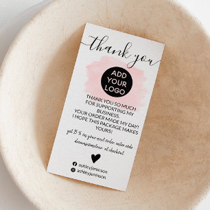 Modern pink brushstroke logo order thank you business card