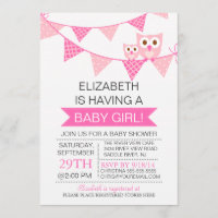 Modern Pink Bunting Owl GIRL Baby Shower