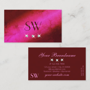 Modern Pink Burgundy Sparkling Diamonds Initials Business Card