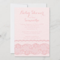 Modern Pink Burlap & Lace Baby Shower Invitation