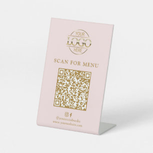 Modern Pink Business Logo Contactles QR Code Menu Pedestal Sign