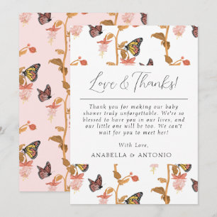 Modern Pink Butterfly Girl Baby Shower Love and  Thank You Card