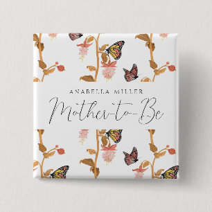 Modern Pink Butterfly Mommy to Be Baby Shower 2 Inch Square Button