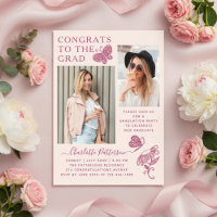 Modern Pink Butterfly Photo Graduation Party
