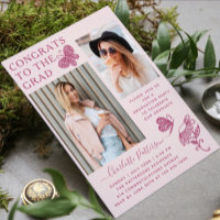 Modern Pink Butterfly Photo Graduation Party