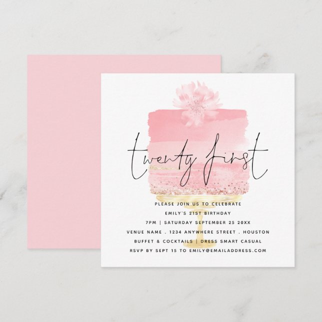 Modern Pink Cake 21st Birthday Invitation (Front/Back)