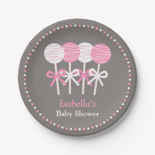 Modern Pink Cake Pops Baby Shower Supplies Paper Plate