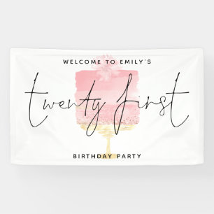Modern Pink Cake Welcome Name Script 21st Birthday Banner
