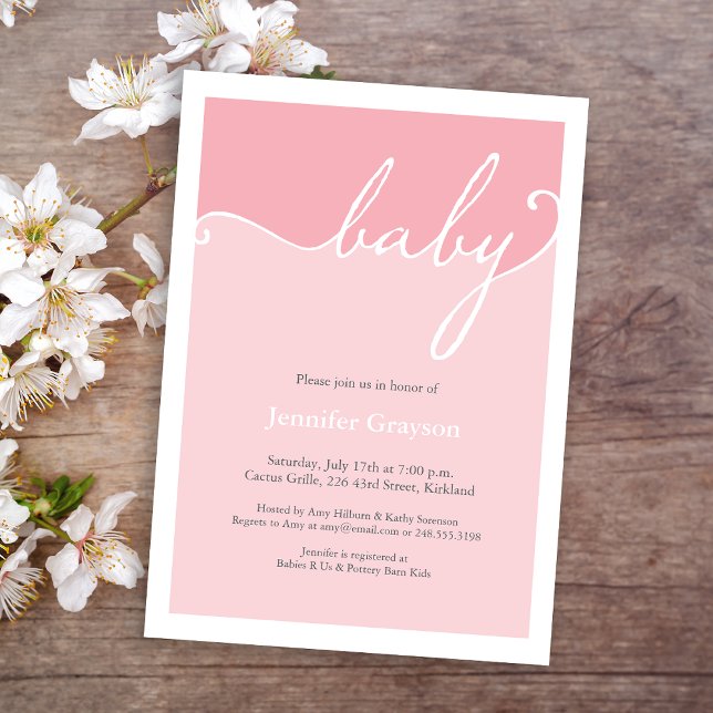 Modern Pink Calligraphy Script Baby Shower Invitation (Creator Uploaded)