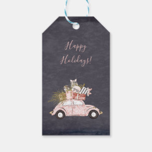Modern Pink Car Black Chalk Holiday Christmas Gift Tags