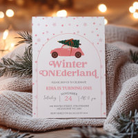 Modern Pink Car Winter Onederland 1st Birthday