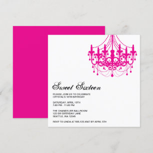 Modern Pink Chandelier Sweet Sixteen Birthday Invitation