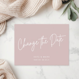 Modern Pink Change the Date Announcement Postcard