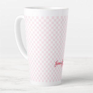 Modern Pink Checkered Elegant Typography Monogram Latte Mug
