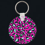 Modern Pink Cheetah Leopard Animal Print Keychain<br><div class="desc">Always trendy hot pink solid colour. Wild safari and jungle animal print. Modern chic fine small cheetah,  leopard skin animal print in white and pastel mint and pink colour. Small cheetah leopard animal print.</div>