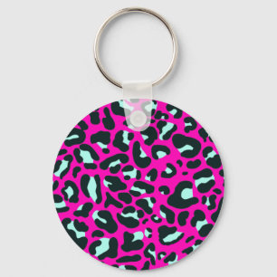 Modern Pink Cheetah Leopard Animal Print Keychain