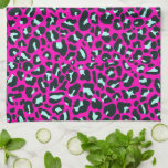 Modern Pink Cheetah Leopard Animal Print Kitchen Towel<br><div class="desc">Always trendy hot pink solid colour. Wild safari and jungle animal print. Modern chic fine small cheetah,  leopard skin animal print in white and pastel mint and pink colour. Small cheetah leopard animal print.</div>