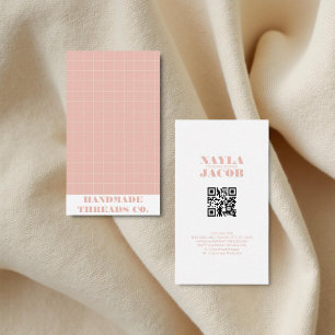 Modern Pink Chequered Pattern QR Code Business Card