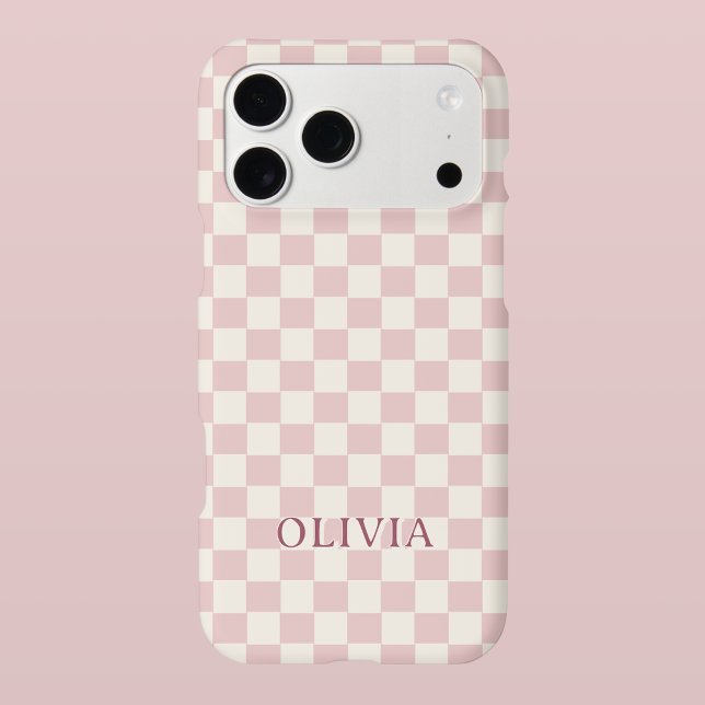 Modern Pink Chequered Personalized Name Custom (Cute Modern Checkerboard Pattern | Personalized Phone Case with Name)