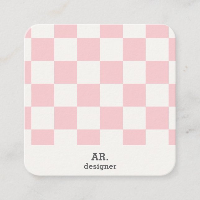 Modern Pink Chequered QR Code Business Card  (Front)