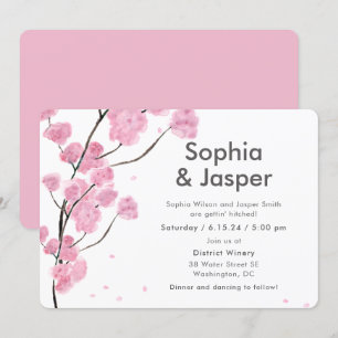 Modern Pink Cherry Blossoms Wedding Invitation
