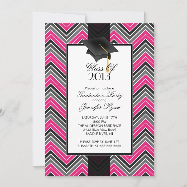 Modern Pink Chevron 2013 Graduation Party Invitation (Front)