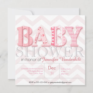 Modern Pink Chevron Baby Shower Invitation
