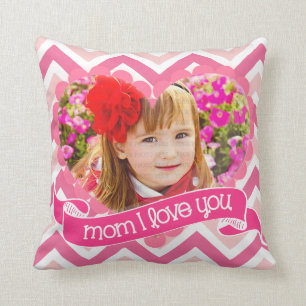 Modern Pink Chevron I Love You Mom - Custom Photo Throw Pillow