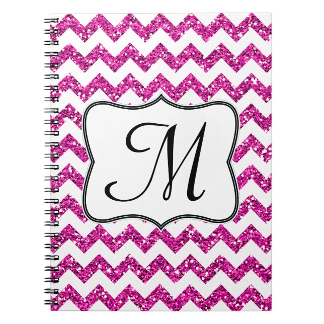 Modern Pink Chevron Monogram Initial Note Book (Front)