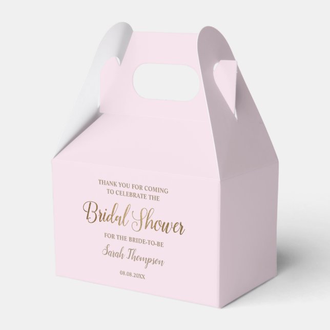 Modern Pink Chic Bridal Shower Gold Script Custom Favor Box (Front Side)