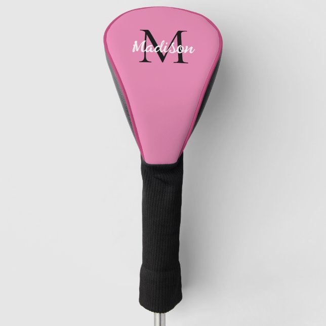 Modern Pink Chic Script Monogram Name Ladies Golf Head Cover (Front)
