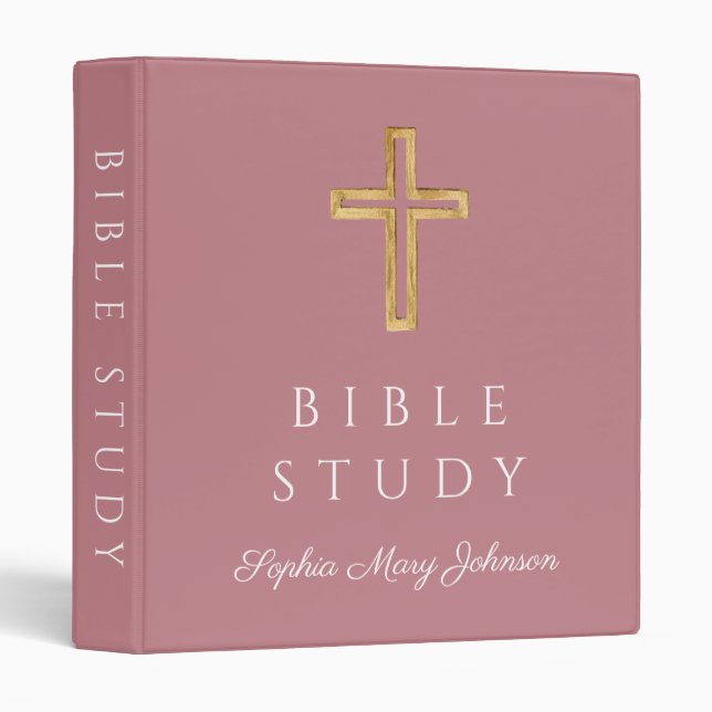 Modern Pink Christian Religious Cross Bible Study Binder (Front/Spine)