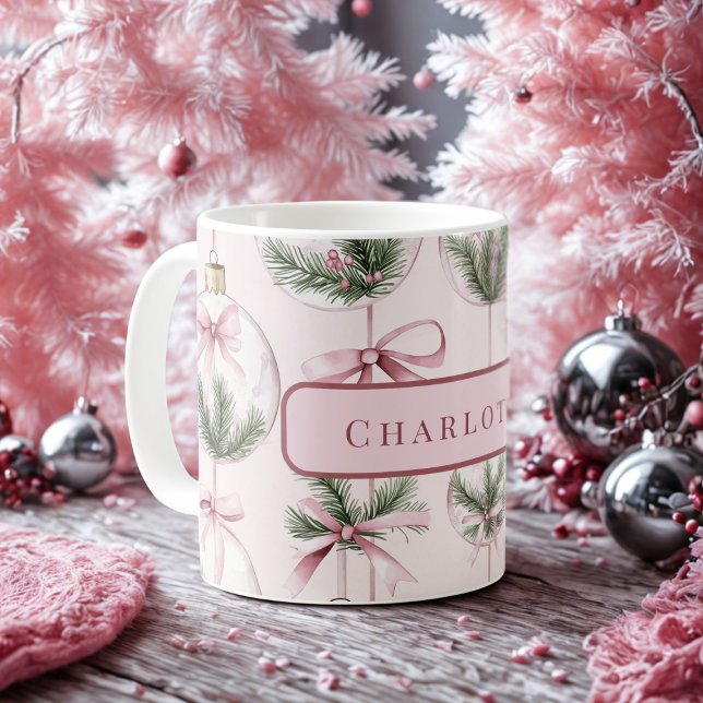 Modern Pink Christmas Ornament Personalized Mug (Creator Uploaded)