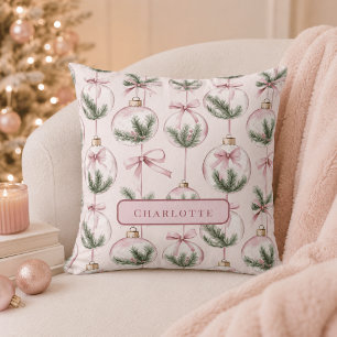 Modern Pink Christmas Ornament Personalized Pillow