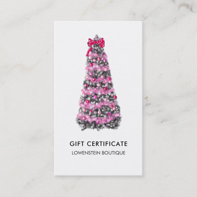 Modern Pink Christmas Tree Cute Gift Certificate (Front)