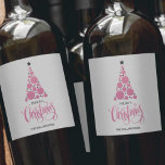 Modern Pink Christmas Tree Holiday Wine Label<br><div class="desc">Modern pink tree,  black stars,  Merry Christmas and your names in chic lettering on a barely gray background,  personalize these wine bottle labels to serve at your holiday party or to give as gifts or party favors for business gifts,  corporate gifts. CHANGE the background color to anything.</div>