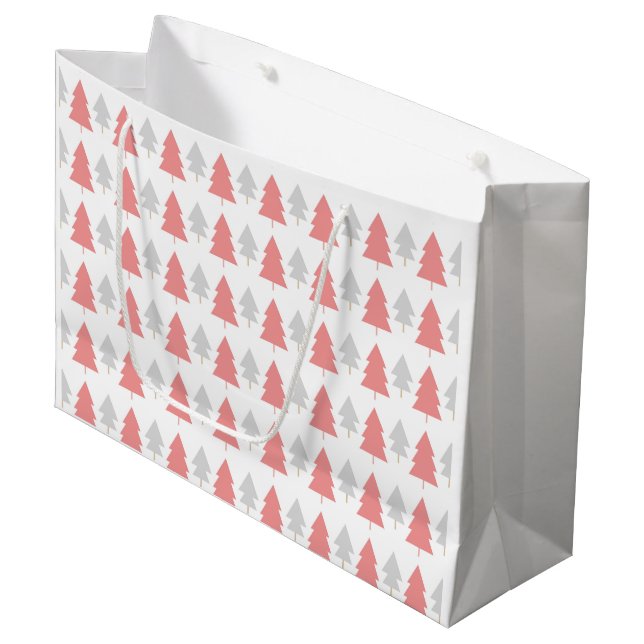 Modern Pink Christmas Tree Pattern  Large Gift Bag (Front Angled)