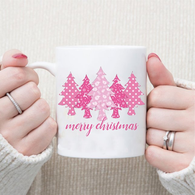 Modern Pink Christmas Tree Pattern Name Coffee Mug (Modern Pink Christmas Tree Pattern Name Coffee Mug)