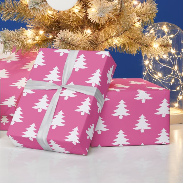 Modern Pink Christmas Tree Pattern Wrapping Paper (Holidays)