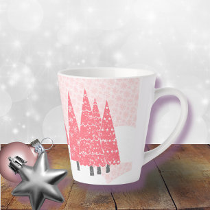 Modern Pink Christmas Trees Monogram Latte Mug