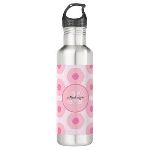 Modern Pink Circle Dots Geometric Monogram 710 Ml Water Bottle