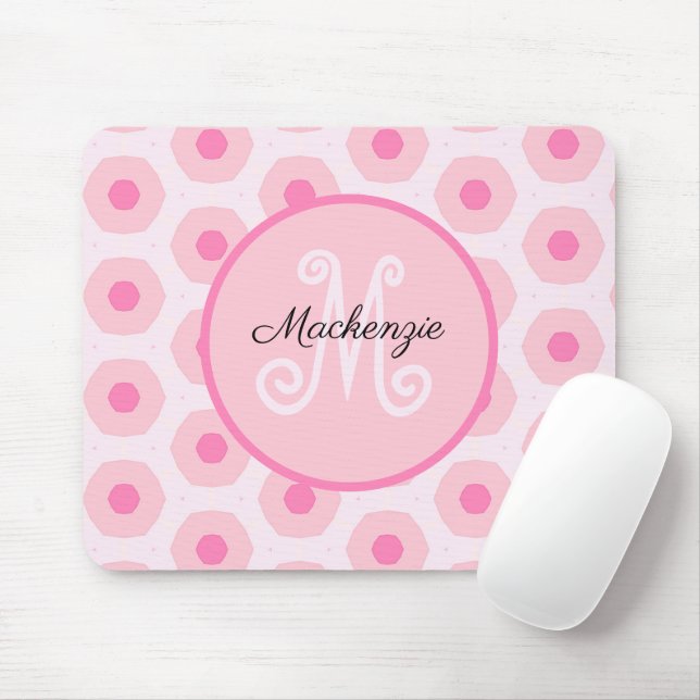 Modern Pink Circle Dots Geometric Monogram Mouse Pad (With Mouse)