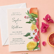 Modern Pink Citrus Garden Wedding Invitation