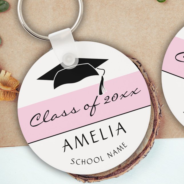Modern Pink Class of and Graduate Name Graduation Keychain (Creator Uploaded)